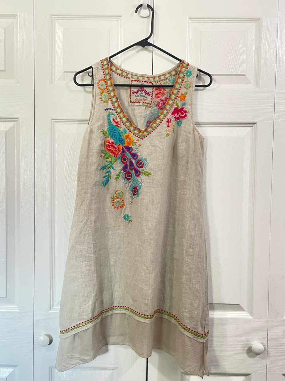 JOHNNY WAS Linen and Silk Trim Mini Dress Sleeveless Women's Size S